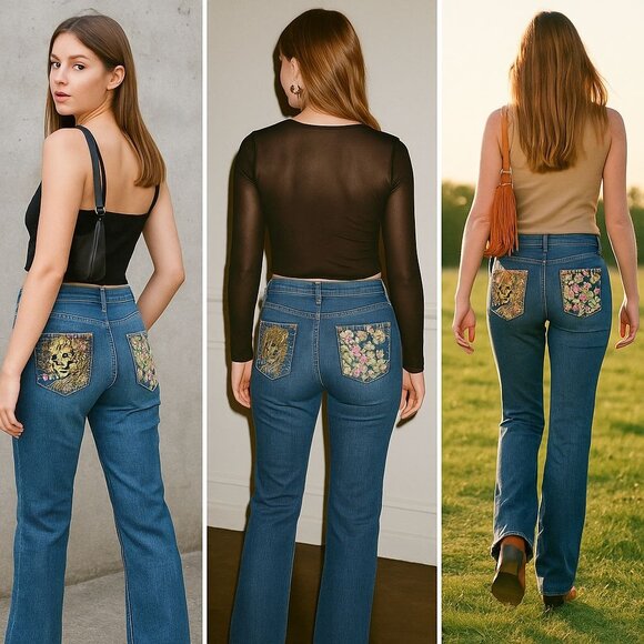 Ed Hardy By Christian Audigier Womens Denim Skull Floral Y2K Grunge Indie 37/38 - Picture 2 of 16